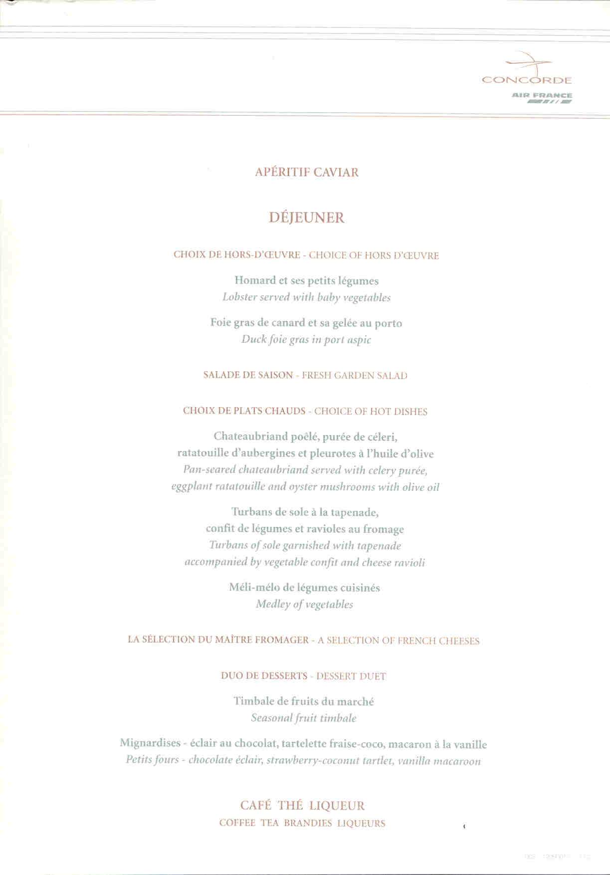 Menu Paris => New-York